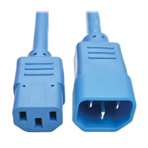 Tripp Lite 3 ft. Heavy Duty Power Extension Cord, C14 to C13, 15A, 14 AWG, Blue (P005-003-ABL) Blue 3 ft. Cord