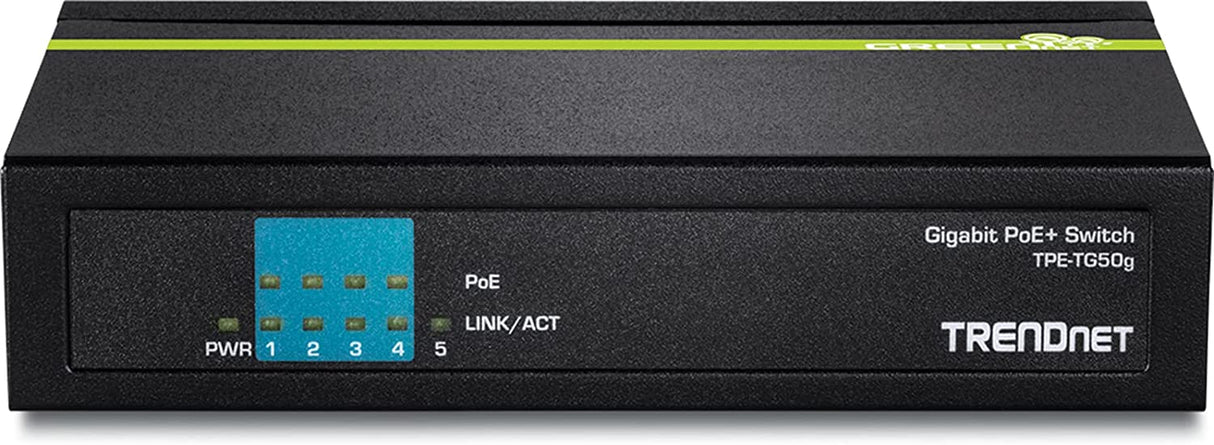 TRENDnet 5-Port Gigabit PoE+ Switch, 31 W PoE Budget, 10 Gbps Switching Capacity, Data & Power Through Ethernet To PoE Access Points And IP Cameras, Full & Half Duplex, Black, TPE-TG50g