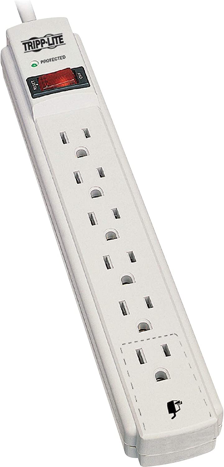 Tripp Lite Surge Protector Power Strip 120V 6 Outlet 8' Cord 990 Joule Flat Plug Gray