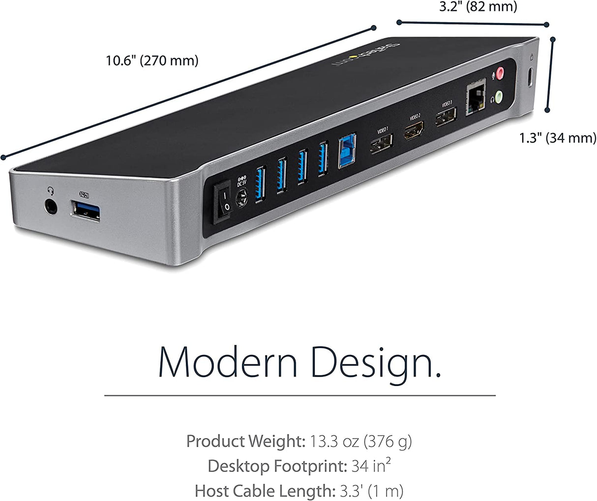 StarTech.com Triple Monitor USB 3.0 Laptop Docking Station - 4K HDMI, 2x DisplayPort - Universal USB Dock for Windows & Mac OS (10.14 & Above) (USB3DOCKH2DP) 3 x monitor|5 x USB-A 3.0