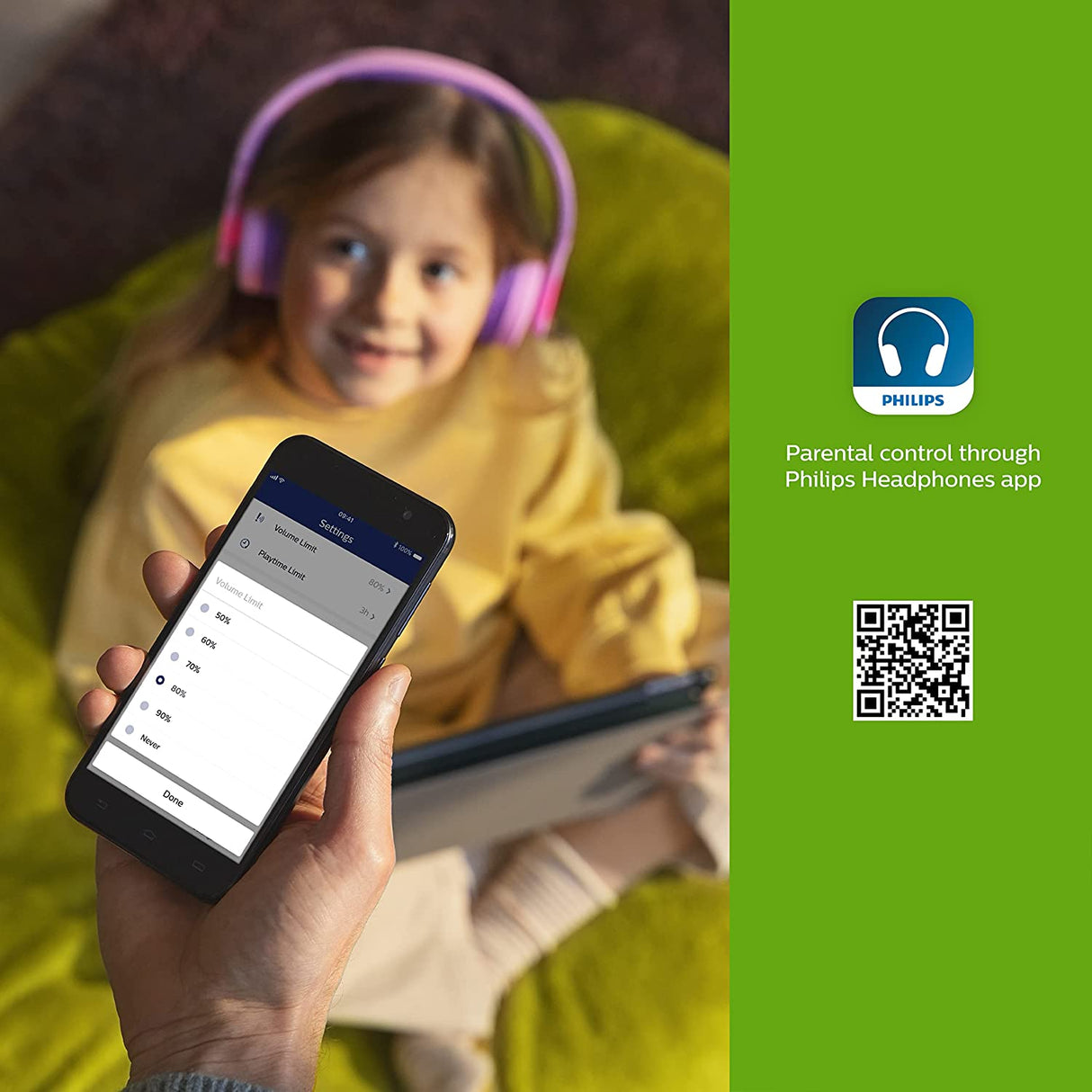 Philips K4206 Kids Wireless On-Ear Headphones, Bluetooth + Cable Connection, 85dB Limit for Safer Hearing, Built-in Mic, 28 Hours Play time, Parental Controls via Philips Headphones Blue Adjustable headband for kids Wireless with mic