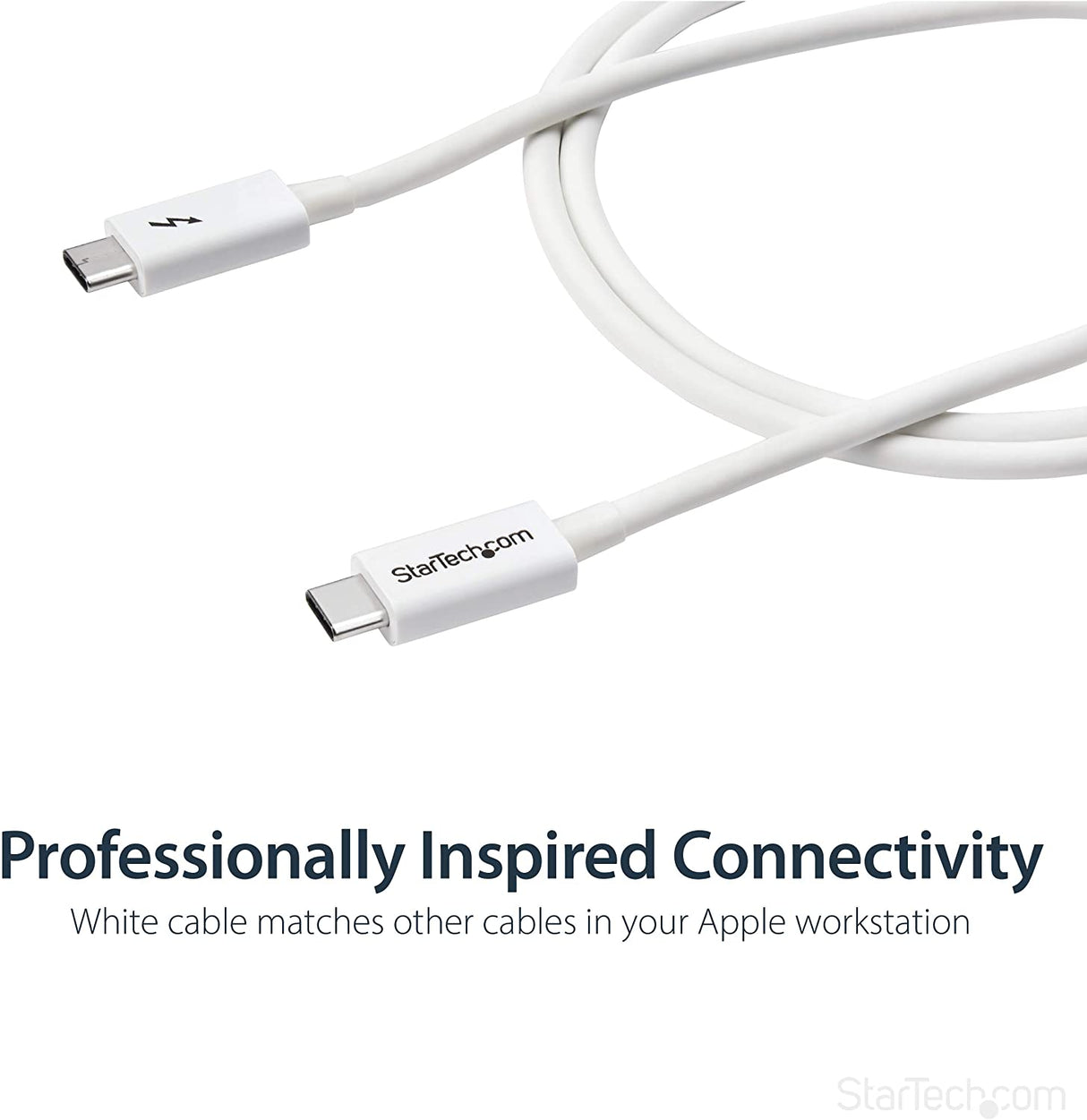 StarTech.com 20Gbps Thunderbolt 3 Cable - 3.3ft/1m - White - 4k 60Hz - Certified TB3 USB-C to USB-C Charger Cord w/ 100W Power Delivery (TBLT3MM1MW),20Gbps - White 3ft 20Gbps | White