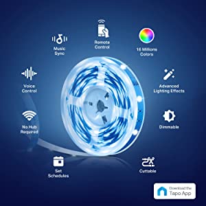 TP-Link Tapo Smart LED Light Strip, 16M RGB Colors, Sync-to-Sound, 16.4ft, Wi-Fi LED Lights Works w/ Alexa & Google Assistant, Trimmable, No Hub Required, 2-Year Warranty (Tapo L900-5) 16.4 ft.