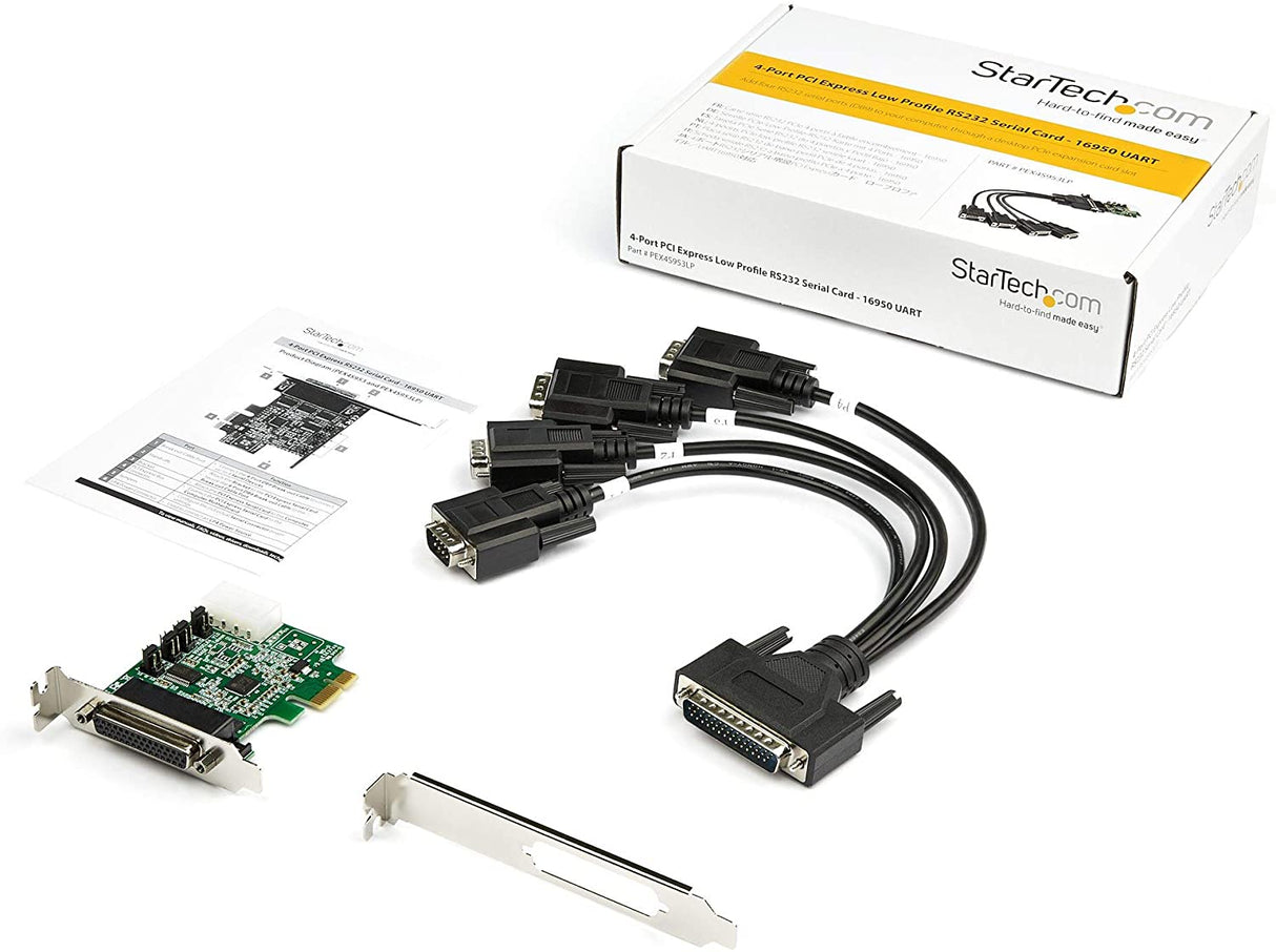 StarTech.com 4-port PCI Express RS232 Serial Adapter Card - PCIe RS232 Serial Host Controller Card - PCIe to Serial DB9 - 16950 UART - Low Profile Expansion Card - Windows & Linux (PEX4S953LP)