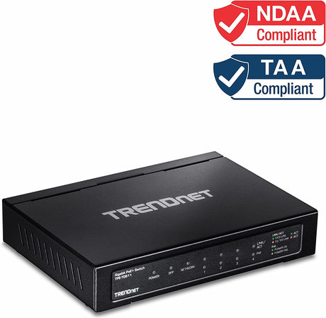 TRENDnet 6-port Gigabit Poe+ Switch, TPE-TG611, 4 X Gigabit Poe+ Ports, 1 X Gigabit Port, 1 X SFP Slot, Supports 100/1000Base-FX Fiber SFP Modules, Ethernet Desktop Network Switch, Lifetime Protection