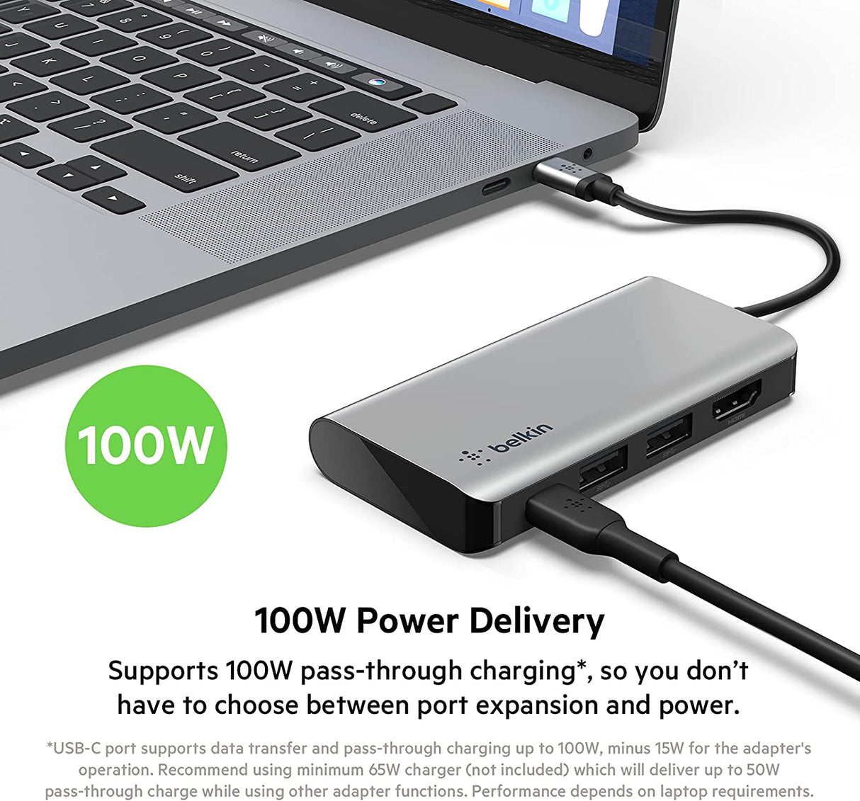 Belkin USB C Hub, 4-in-1 MultiPort Adapter Dock with 4K HDMI, USB-C 100W PD Pass-Through Charging, 2 x USB A Ports for MacBook Pro, Air, iPad Pro, XPS and More 4-in-1 Docking Station