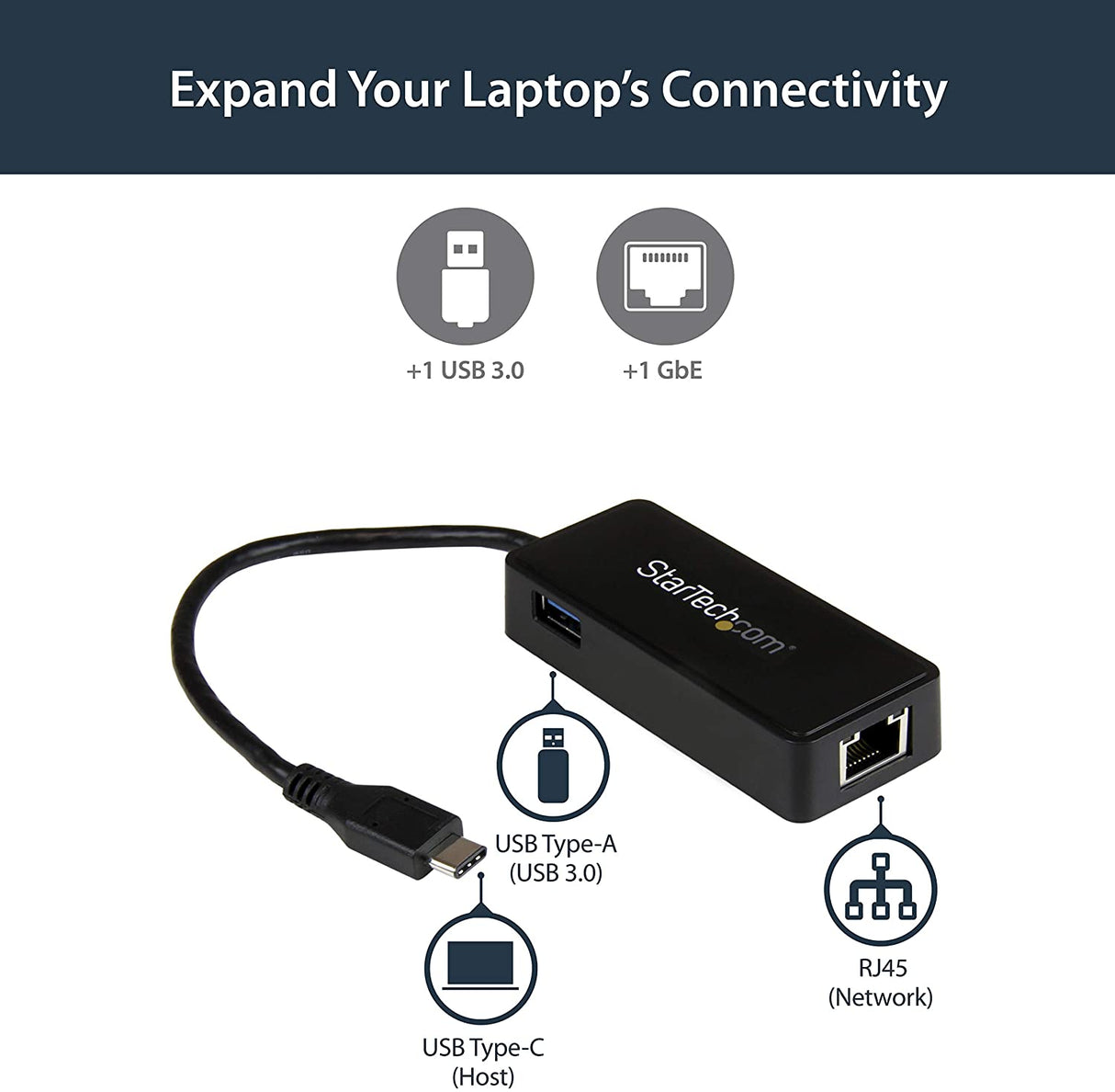 StarTech.com USB-C to Ethernet Gigabit Adapter - Thunderbolt 3 Compatible - USB Type C Network Adapter - USB C Ethernet Adapter (US1GC301AU)