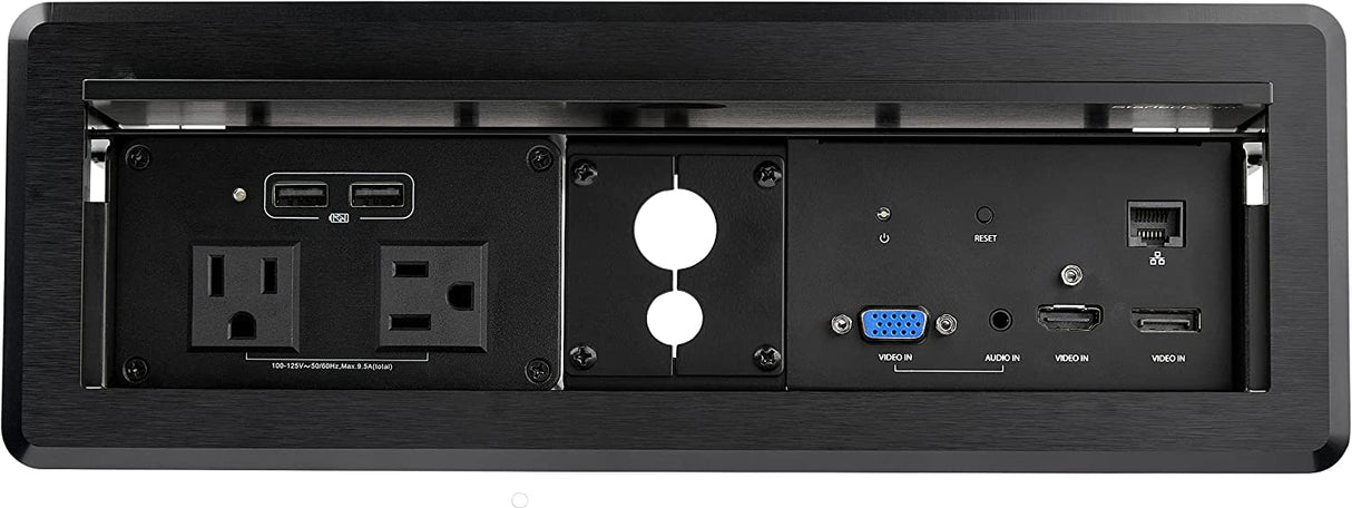 StarTech.com Conference Table Box for AV Connectivity & Power/Charging - 4K HDMI Output with HDMI, DP, & VGA Inputs, GbE, Audio - Charging Station w/ 2X USB-A & 2X 120V UL AC Outlets (KITBXAVHDPNA)