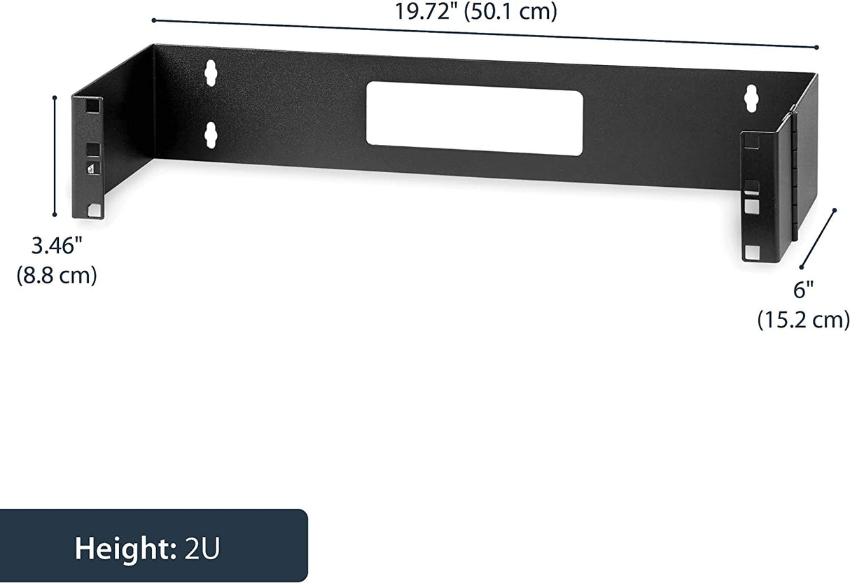 StarTech.com 2U Hinged Wall Mount Patch Panel Bracket - 6 inch Deep - 19" Patch Panel Swing Rack for Shallow Network Equipment- 22lbs (WALLMOUNTH2)