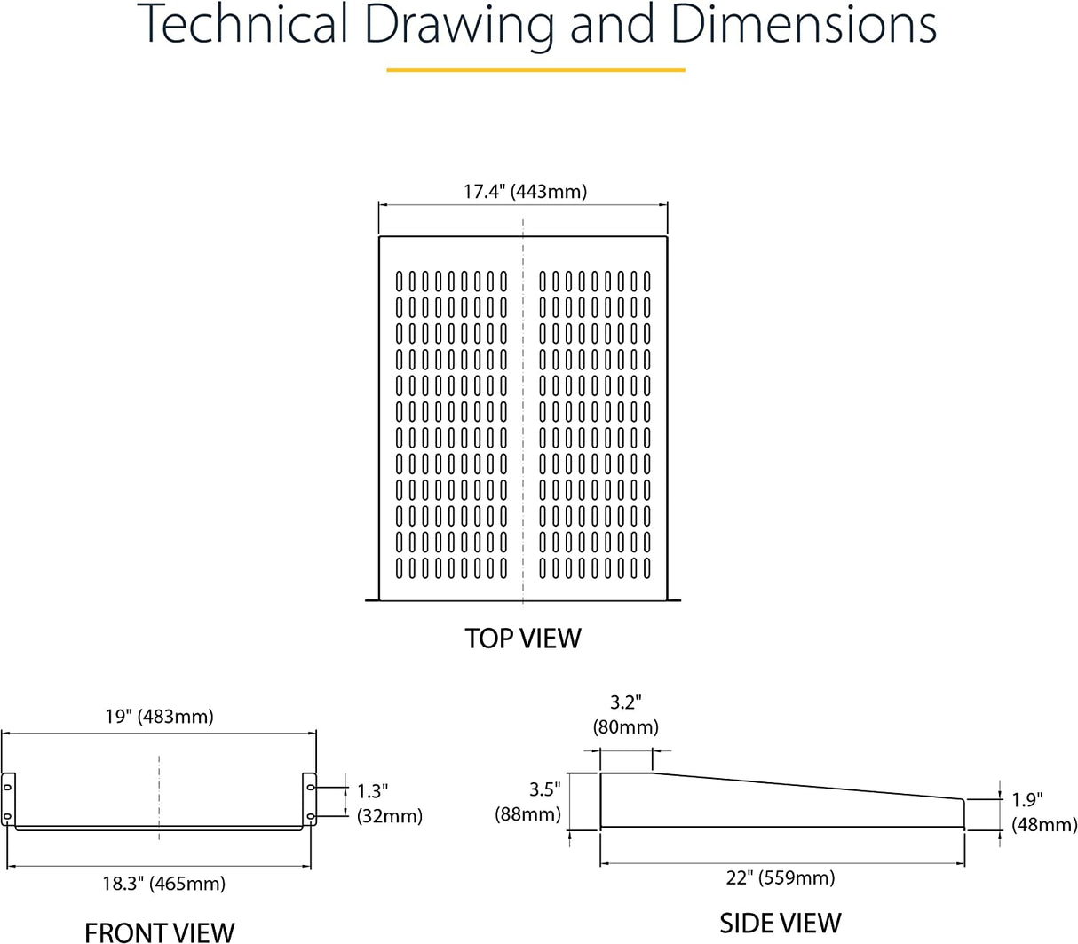StarTech.com 2U Server Rack Shelf - Universal Vented Rack Mount Cantilever Tray for 19" Network Equipment Rack & Cabinet - Heavy Duty Steel - Weight Capacity 50lb/23kg - 22" Deep Shelf (CABSHELF22V) 2U 22" Depth Rack Shelf