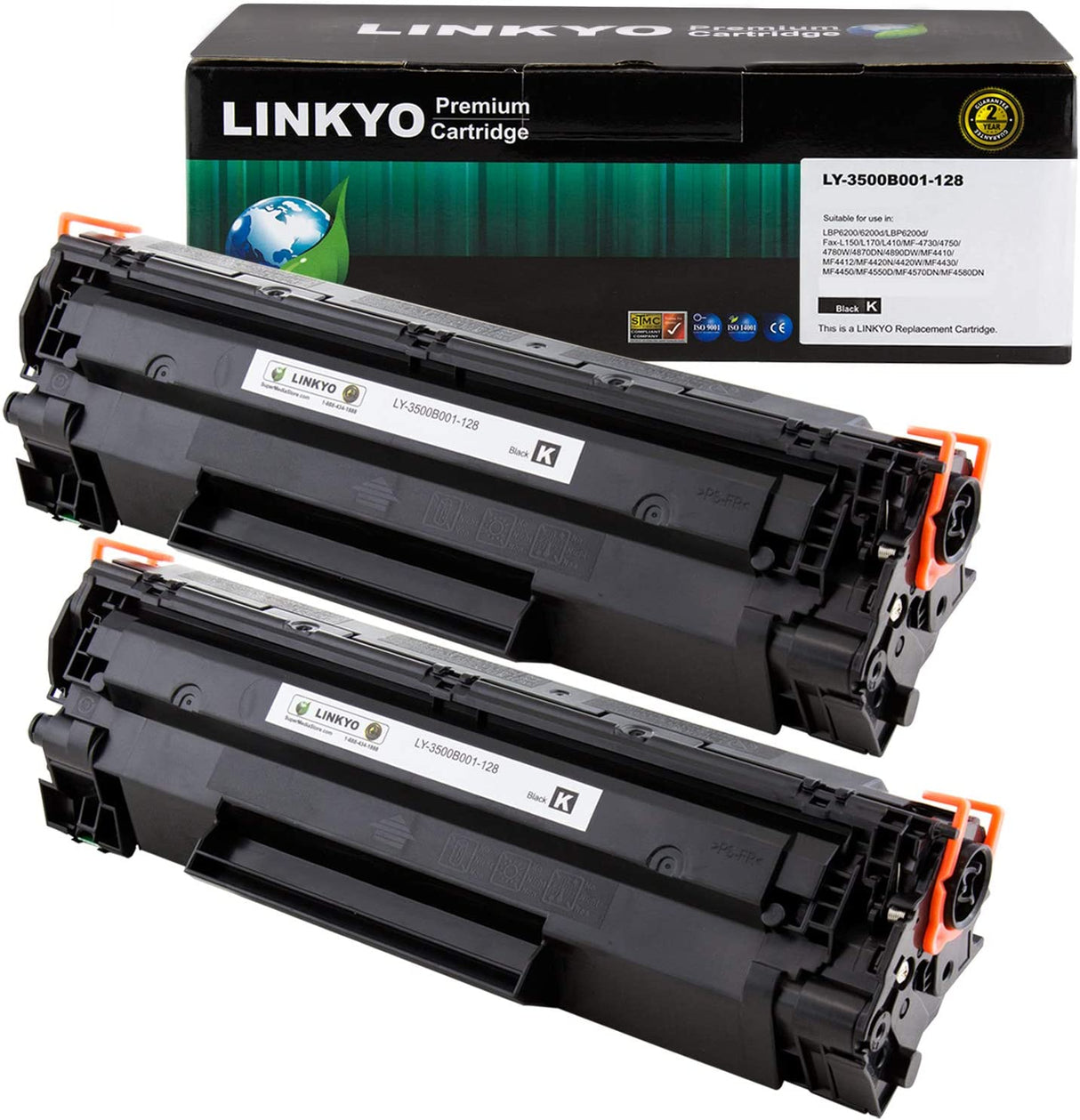 LINKYO Compatible Toner Cartridge Replacement for Canon 128 (Black, 2-Pack)
