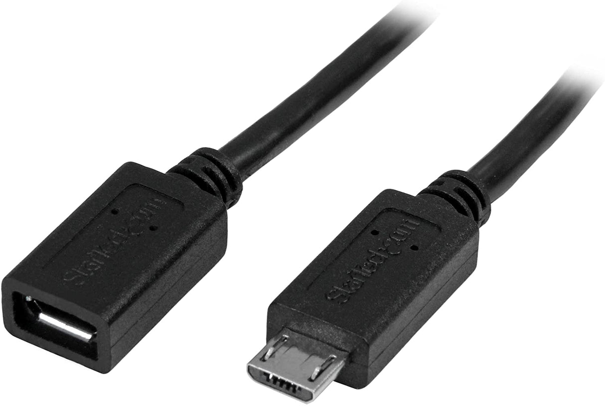 StarTech.com 0.5m 20in Micro-USB Extension Cable - M/F - Micro USB Male to Micro USB Female Cable (USBUBEXT50CM), Black