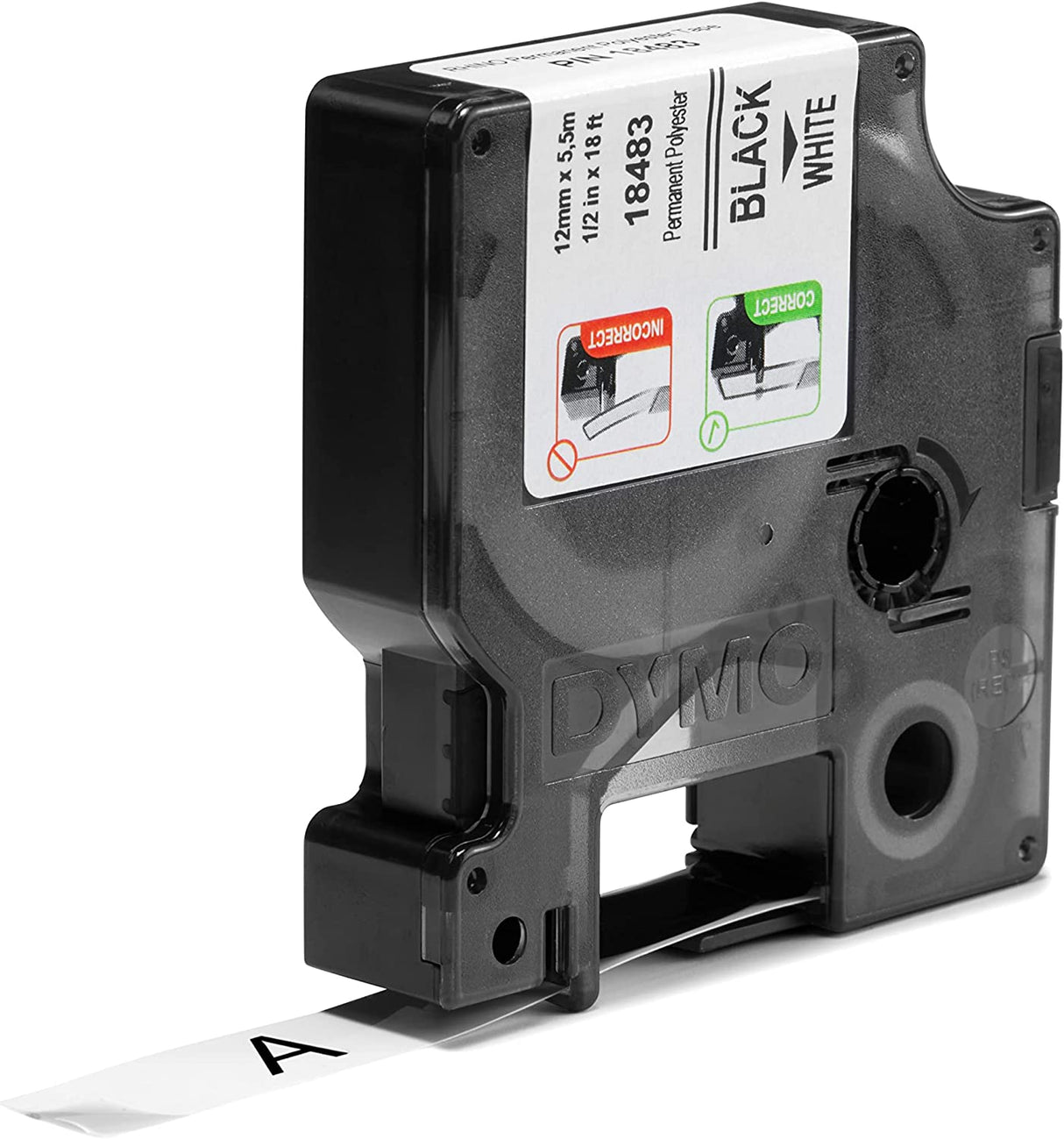 DYMO Authentic Industrial Permanent Labels for LabelWriter and Industrial Label Makers, Black on White, 1/2", 1 Roll (18483), DYMO Authentic 1/2" (12MM)