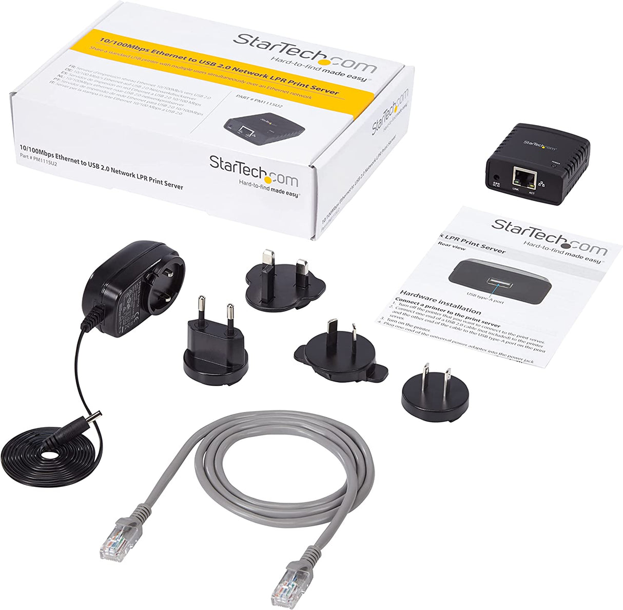 StarTech.com 10/100Mbps Ethernet to USB 2.0 Network Print Server - Windows 10 - LPR - LAN USB Print Server Adapter (PM1115U2)