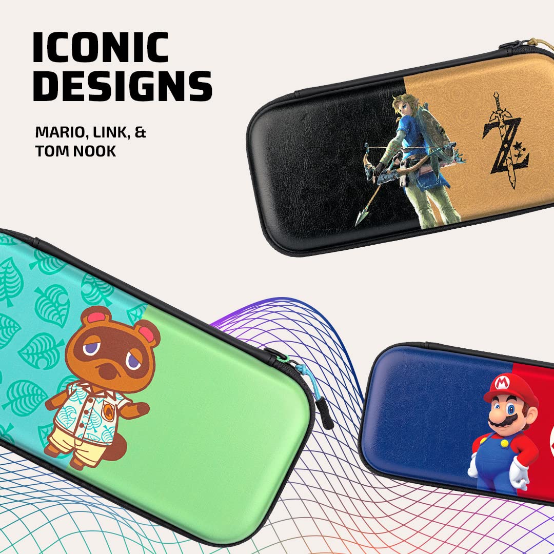 PDP Gaming Officially Licensed Switch Slim Deluxe Travel Case - Animal Crossing - Semi-Hardshell Protection - Protective PU Leather - Holds 14 Games - Works with Switch OLED & Lite - Perfect for Kids Animal Crossing Tom Nook