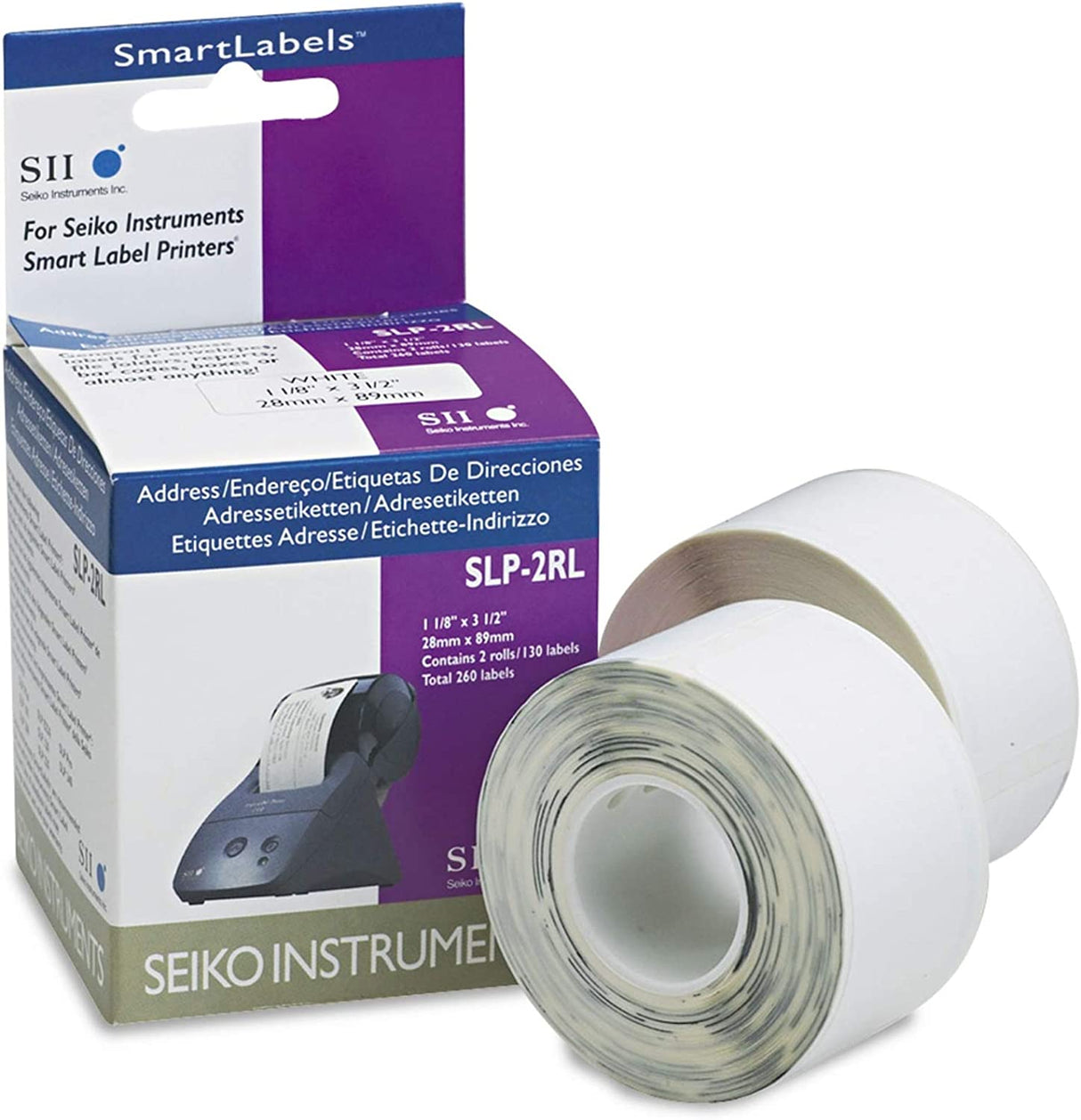 SEIKO Smartlabel SLP-2RL Address Labels, SKPSLP2RL, Rectangle, 25/32" Core, Direct Thermal, White, Paper, 130 Per Roll, 1 8" W X 3 1/2" L