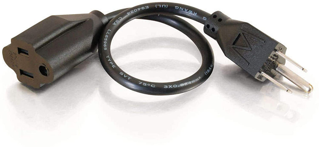 C2g/ cables to go C2G Power Cord, Short Extension Cord, Power Extension Cord, 18 AWG, Black, 1 Foot (0.30 Meters), Cables to Go 03137