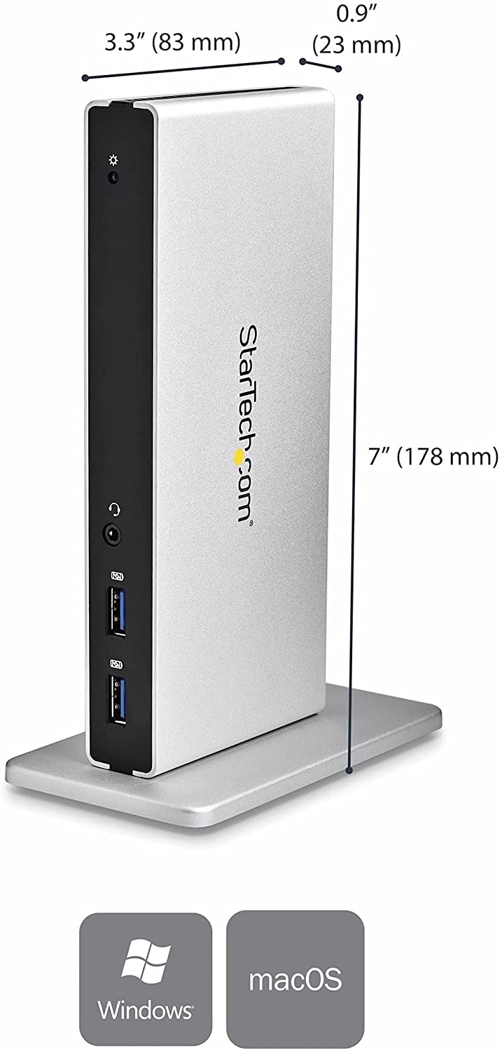 StarTech.com Dual Monitor USB 3.0 Docking Station w/ DVI to VGA & HDMI Adapters, 5x USB 3.0 & Audio - Vertical DVI Dock for Mac & Windows (USB3SDOCKDD) 2 x monitor|5 x USB-A 3.0|vertical