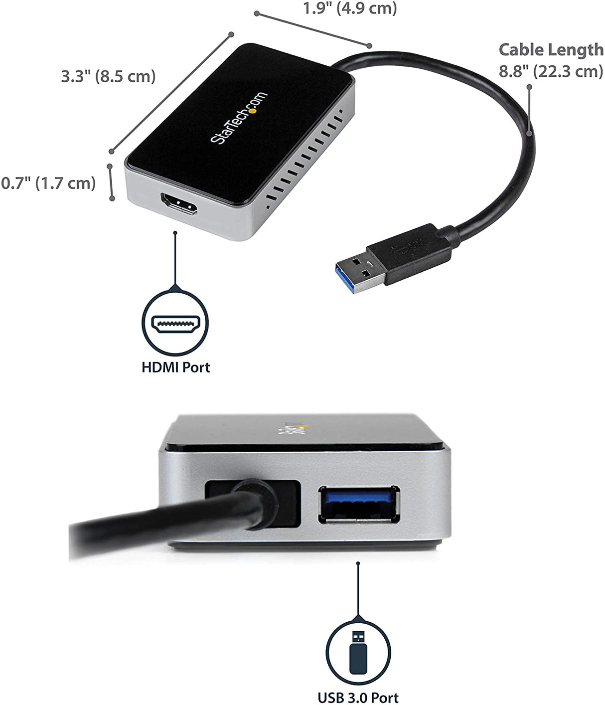 StarTech.com USB 3.0 to HDMI & DVI Adapter with 1x USB Port - External Video & Graphics Card Adapter - Dual Monitor Hub - Supports Windows (USB32HDEH), Black 1x USB-A 3.0 | HDMI