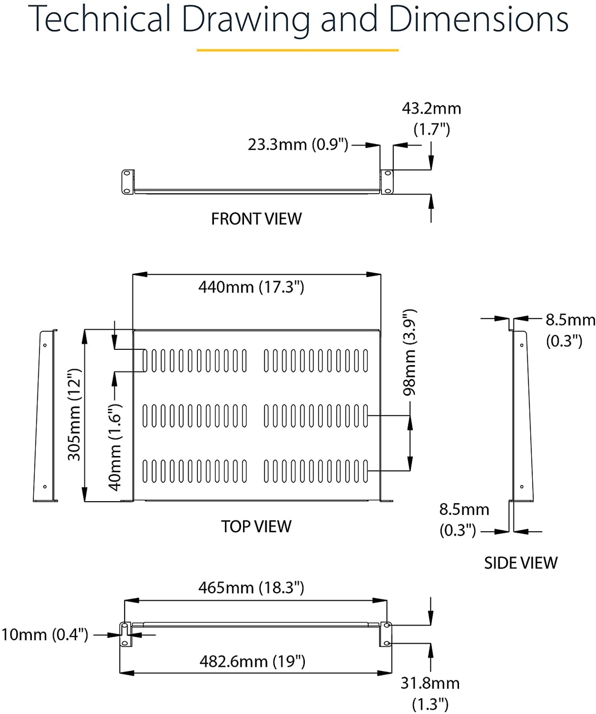 Middle atlantic 1U Server Rack Shelf - Universal Vented Rack Mount Cantilever Tray for 19" Network Equipment Rack & Cabinet - Heavy Duty Steel – Weight Capacity 44lb/20kg - 12" Deep Shelf, Black (SHELF-1U-12-FIXED-V) 1U 12" Depth