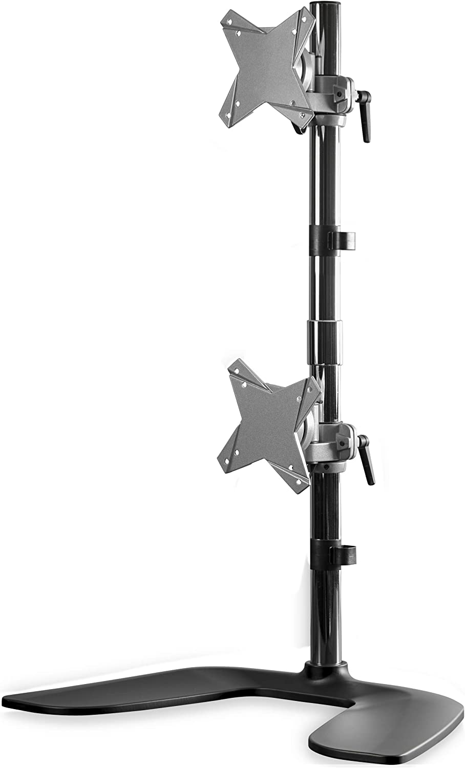 StarTech.com Vertical Dual Monitor Stand - Ergonomic Desktop Stacked Two Monitor Stand up to 27" VESA Mount Displays - Free Standing Universal Monitor Mount - Height Adjustable - Silver (ARMDUOVS) Black & Silver Stand