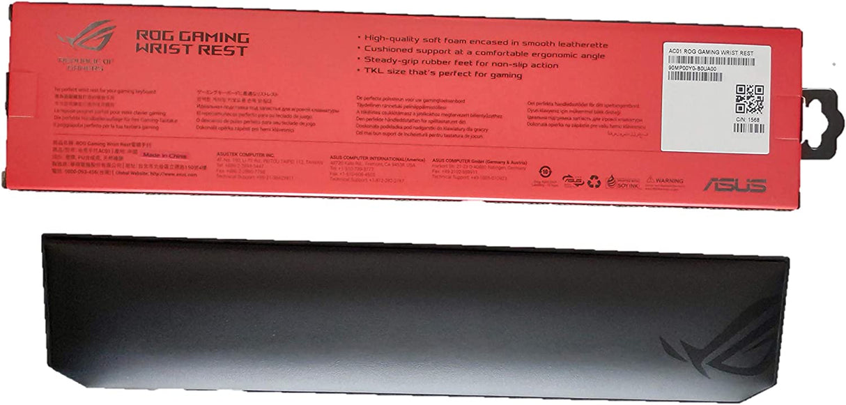 ASUS ROG Gaming Wrist Rest - Smooth Leatherette Surface with Foam Cushion Core For High-Level Comfort | Splash-Resistant | Durable Anti-Fray Edges | Non-Slip Feet | Compatible with Tenkeyless Keyboard
