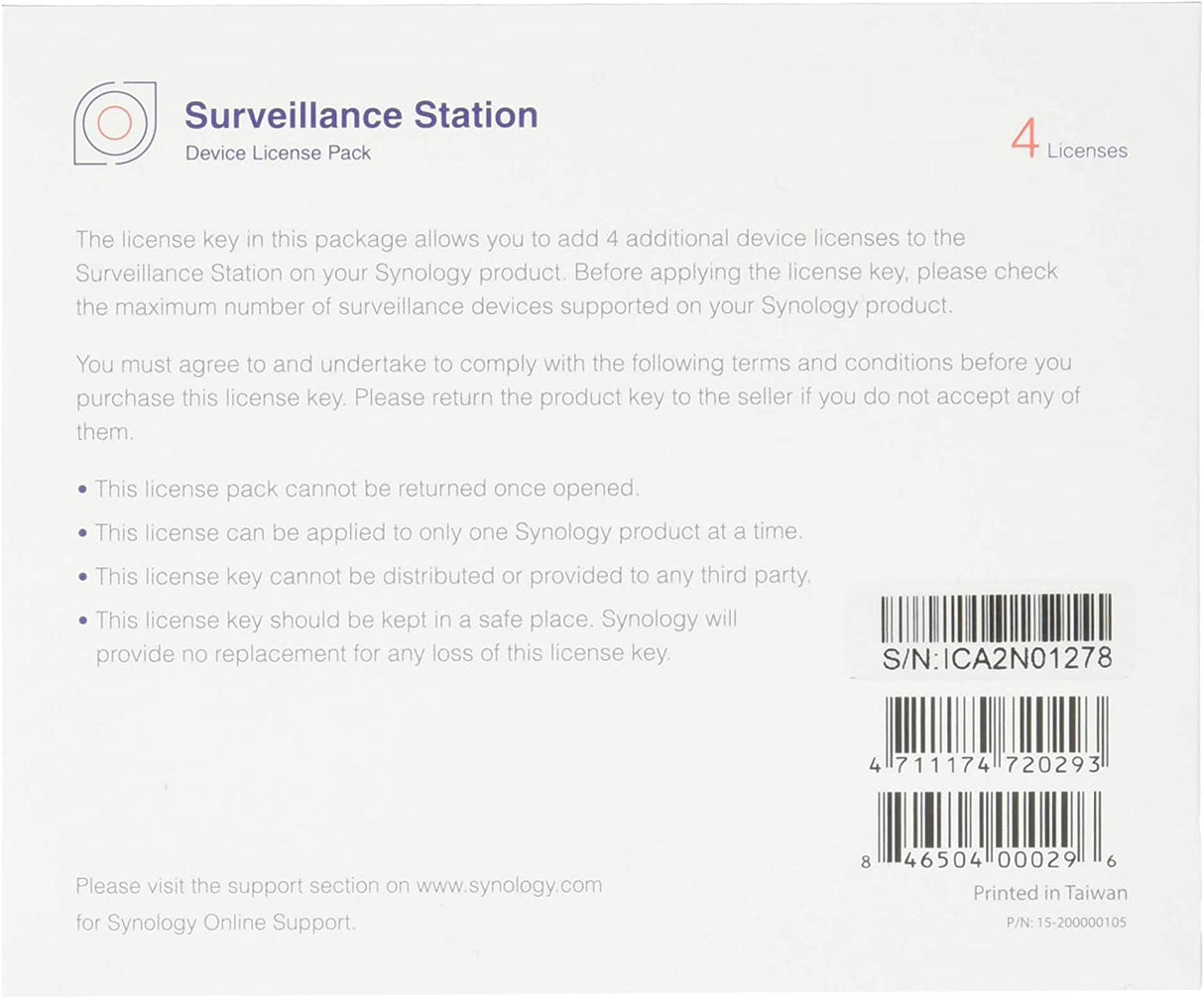 Synology IP Camera License Pack for 4 (CLP4) CLP4 License Pack