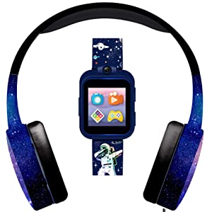 PlayZoom 2 Kids Smartwatch & Headphones - Video Camera Selfies STEM Learning Educational Fun Games, MP3 Music Player Audio Books Touch Screen Sports Digital Watch Gift for Kids Toddlers Boys Girls Spaceman Print