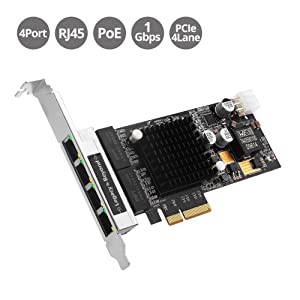 SIIG 4-Port Gigabit Ethernet with PoE PCIe Card -Intel 350, PCIe 2.0 x4 to Quad RJ-45,1000/100/10Mbps,PoE,802.3af Power Over Ethernet,Intel I350-T4,Large Heat Sink,Dual-Profile Brackets LB-GE0811-S1
