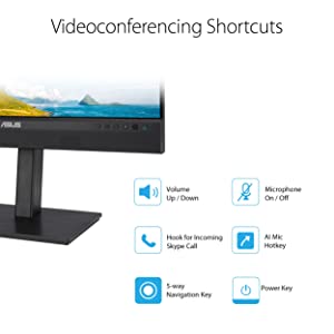 ASUS 23.8” 1080P Video Conferencing Monitor (BE24ECSNK) - Full HD, IPS, Built-in Adjustable 2MP Webcam, AI Noise-canceling Mic, Eye Care, USB-C Docking, RJ45, Height Adjustable, HDMI, Zoom Certified 23.8" FHD Webcam RJ45 USB-C Docking Monitor