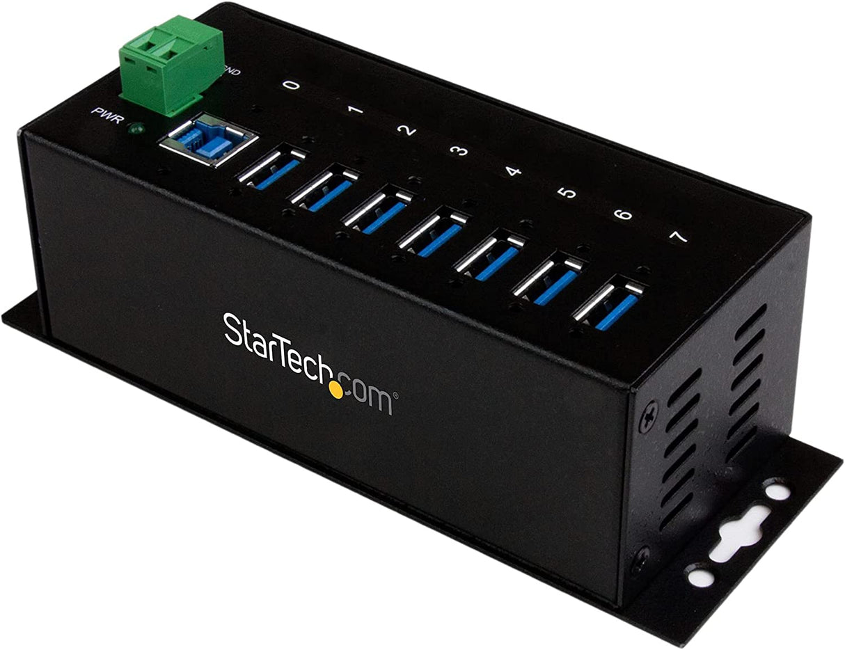 StarTech.com 7-Port USB 3.0 Hub - Metal Industrial USB-A Hub with ESD Protection & 350W Surge Protection - Din Rail, Wall or Desk Mountable - TAA Compliant USB Expander Hub (ST7300USBME) 7 Port USB 3.0