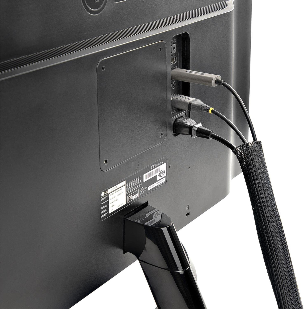 StarTech.com 10ft (3m) Cable Management Sleeve, Trimmable Heavy Duty Cable Wrap, 1.2" (3cm) Dia. Polyester Mesh Computer Cable Manager/Protector/Concealer, Black Cord Organizer/Hider (WKSTNCMFLX)