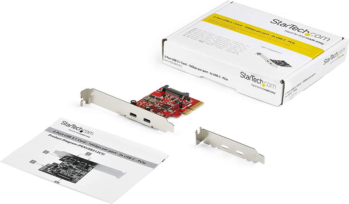 StarTech.com PCIe USB 3.1 Card - 2x USB C 3.1 Gen 2 10Gbps - PCIe Gen 3 x4 - ASM3142 Chipset - USB Type C PCI Express Card (PEXUSB312C3)