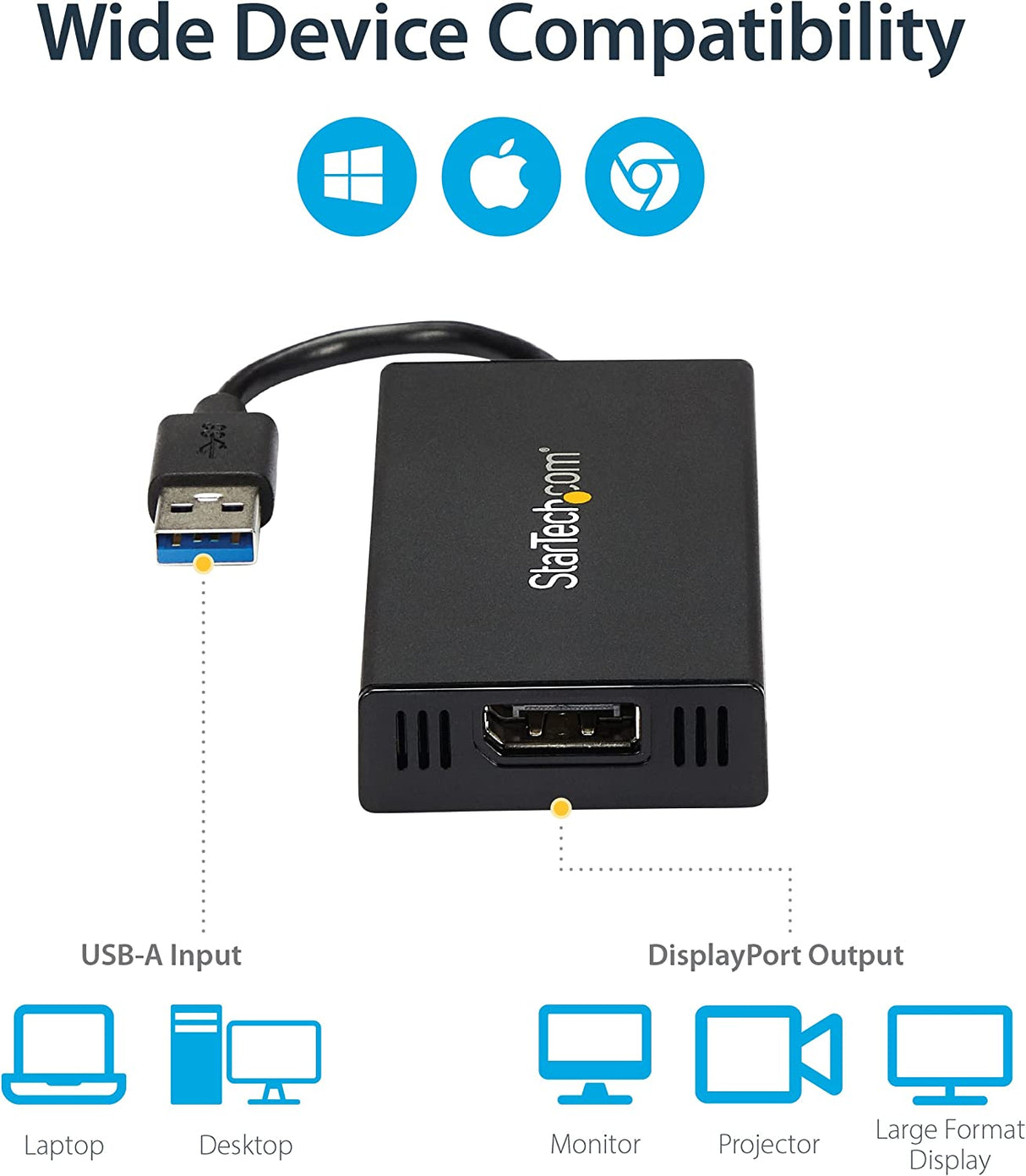 StarTech.com USB 3.0 to DisplayPort Adapter 4K Ultra HD, DisplayLink Certified, Video Converter w/ External Graphics Card - Mac & Windows (USB32DP4K) USB 3.0 to DP 4K (Mac & Win) Adapter