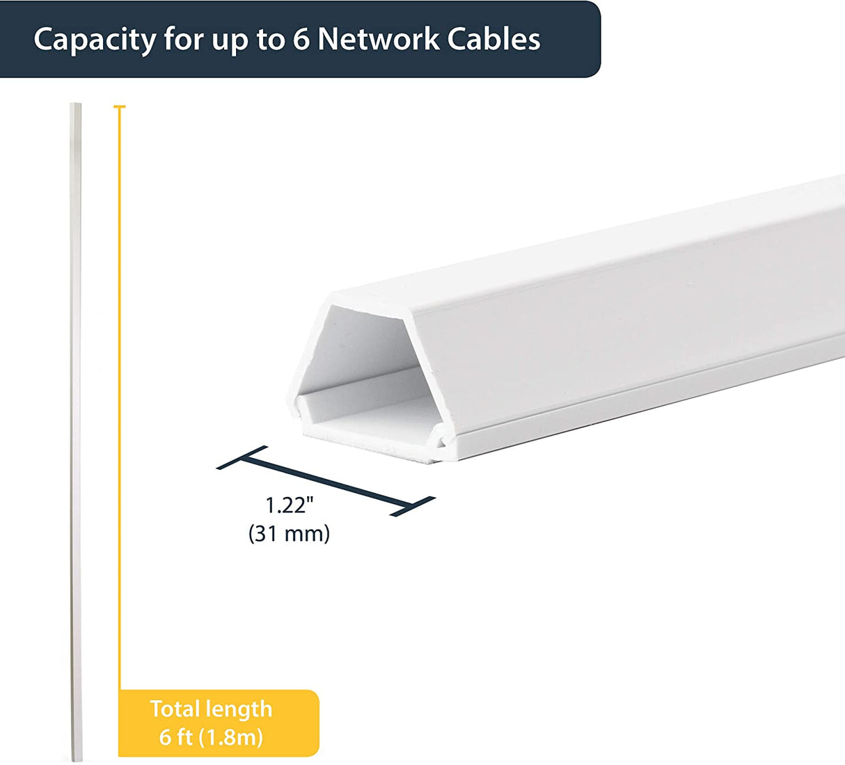 StarTech.com 6 ft 2 Piece Cable Raceway Duct - White 0.7in x 0.6in 6 ft / 2m Single