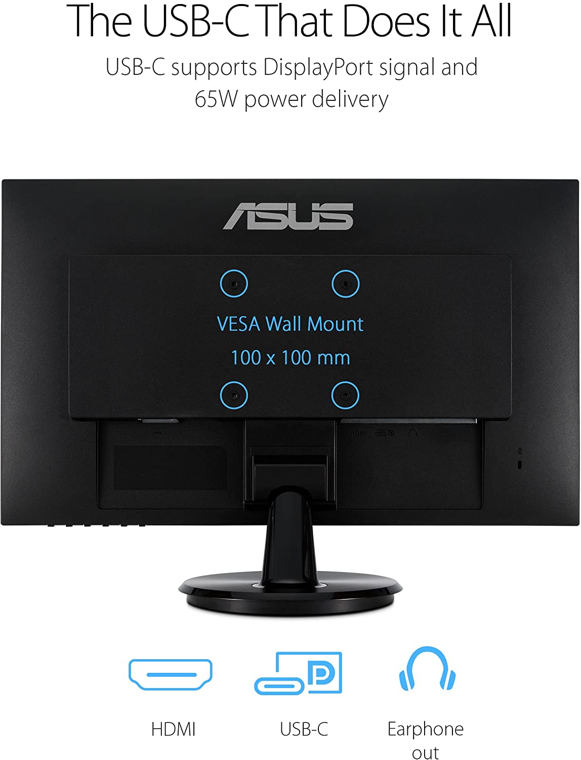 ASUS 27” 1080P Monitor (VA27DCP) - Full HD, IPS, 75Hz, USB-C 65W Power Delivery, Speakers, Adaptive-Sync/FreeSync, Eye Care, Low Blue Light, Flicker Free, VESA Mountable, Frameless, HDMI 27" IPS FHD USB-C Power Delivery