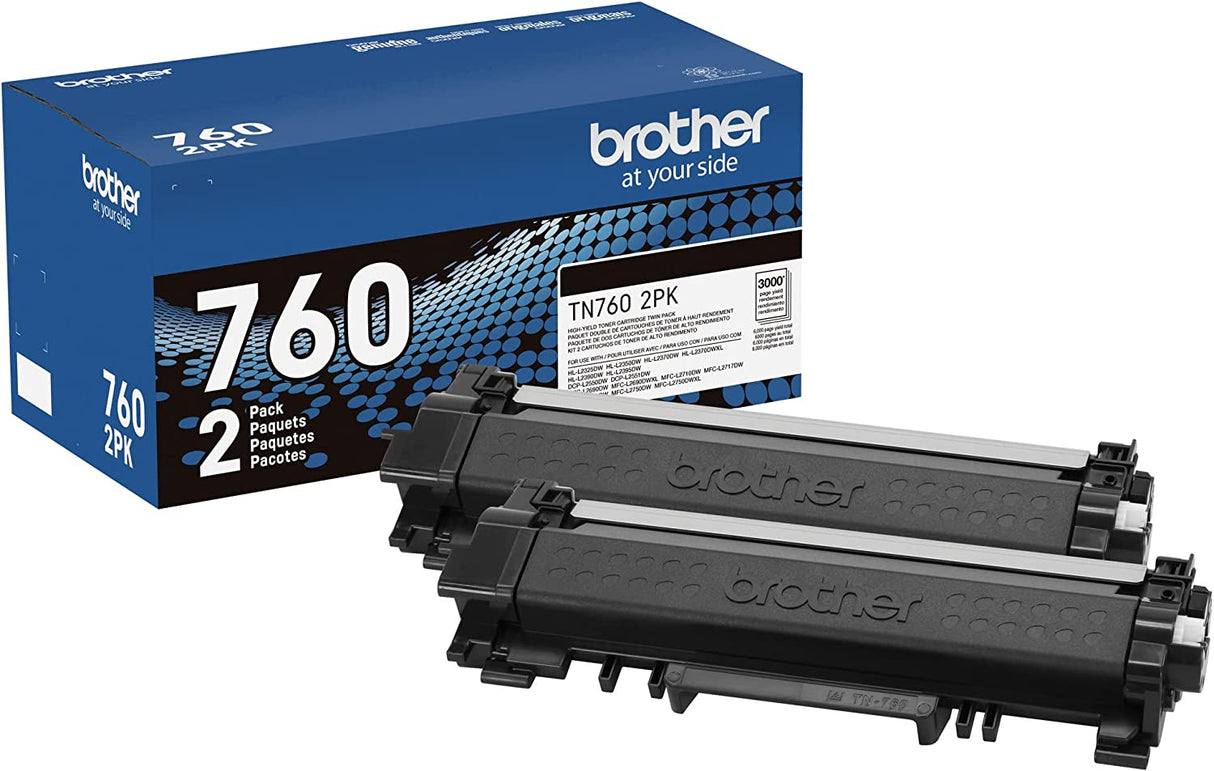 Brother Genuine High-Yield Black Toner Cartridge Twin Pack TN760 2Pk Black 2 Pack Toner
