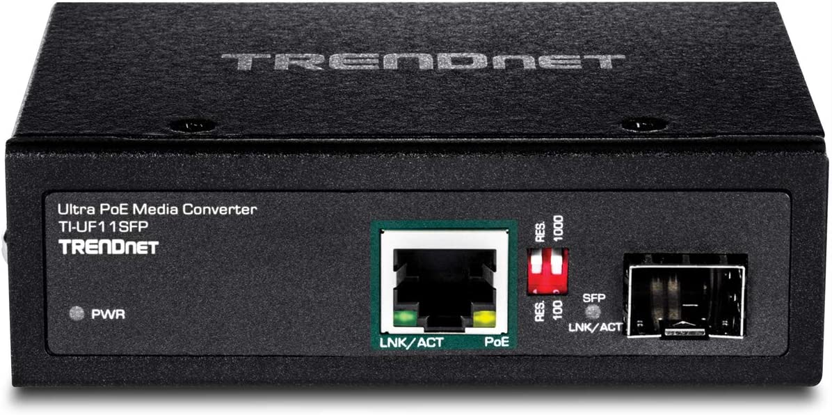 TRENDnet Hardened Industrial SFP to Gigabit UPoE Media Converter, IP30 Rated Housing, Includes DIN-Rail & Wall Mounts, Operating Temp. -40 to 75 °C (-40 to 167 °F), TI-UF11SFP, Black