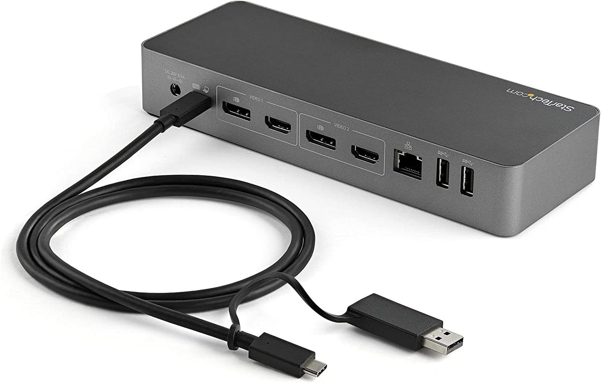 StarTech.com USB-C & USB-A Dock - Hybrid Universal Laptop Docking Station with 100W Power Delivery - Dual Monitor 4K 60Hz HDMI & DisplayPort - 4X USB 3.1 Gen 1 Hub, GbE - Windows & Mac (DK30C2DPEP)