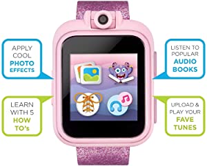 Playzoom Kids Smartwatch & Earbuds Set - Video Camera Selfies STEM Learning Educational Fun Games, MP3 Music Player Audio Books Touch Screen Sports Digital Watch Fun Gift for Kids Toddlers Boys Girls PlayZoom 2 W/Earbuds Pink/Blue Gradient Glitter