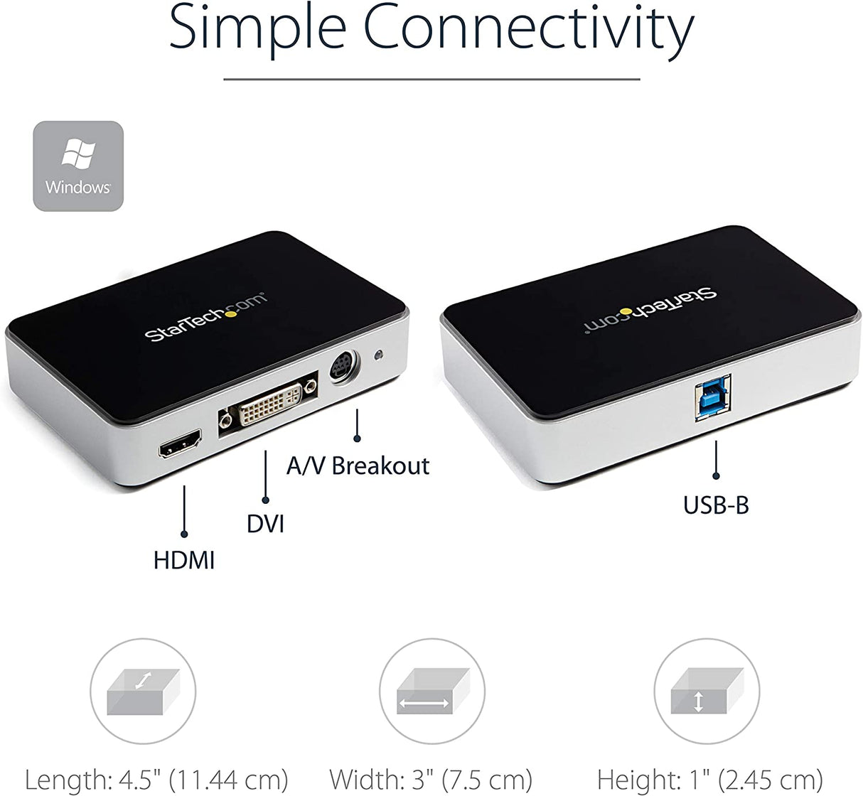 StarTech.com HDMI Video Capture Device - 1080p - 60fps Capture Card - USB Video Recorder - with HDMI DVI VGA (USB3HDCAP) Black