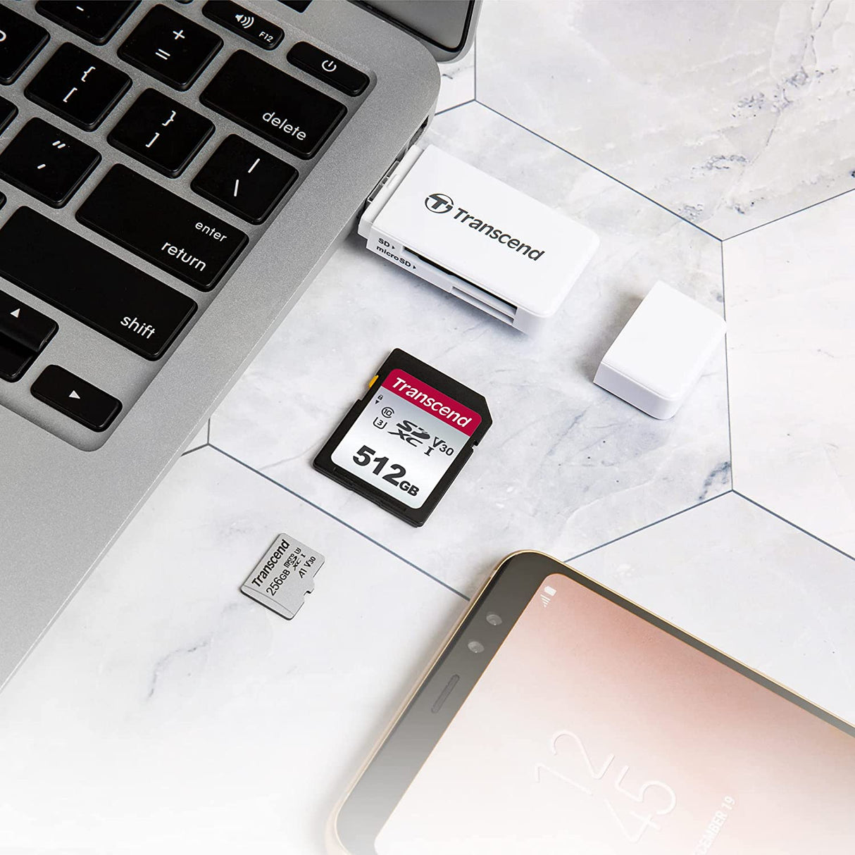 Transcend USB 3.1 Gen1 SDHC / SDXC / microSDHC / SDXC Card Reader, TS-RDF5W (White)