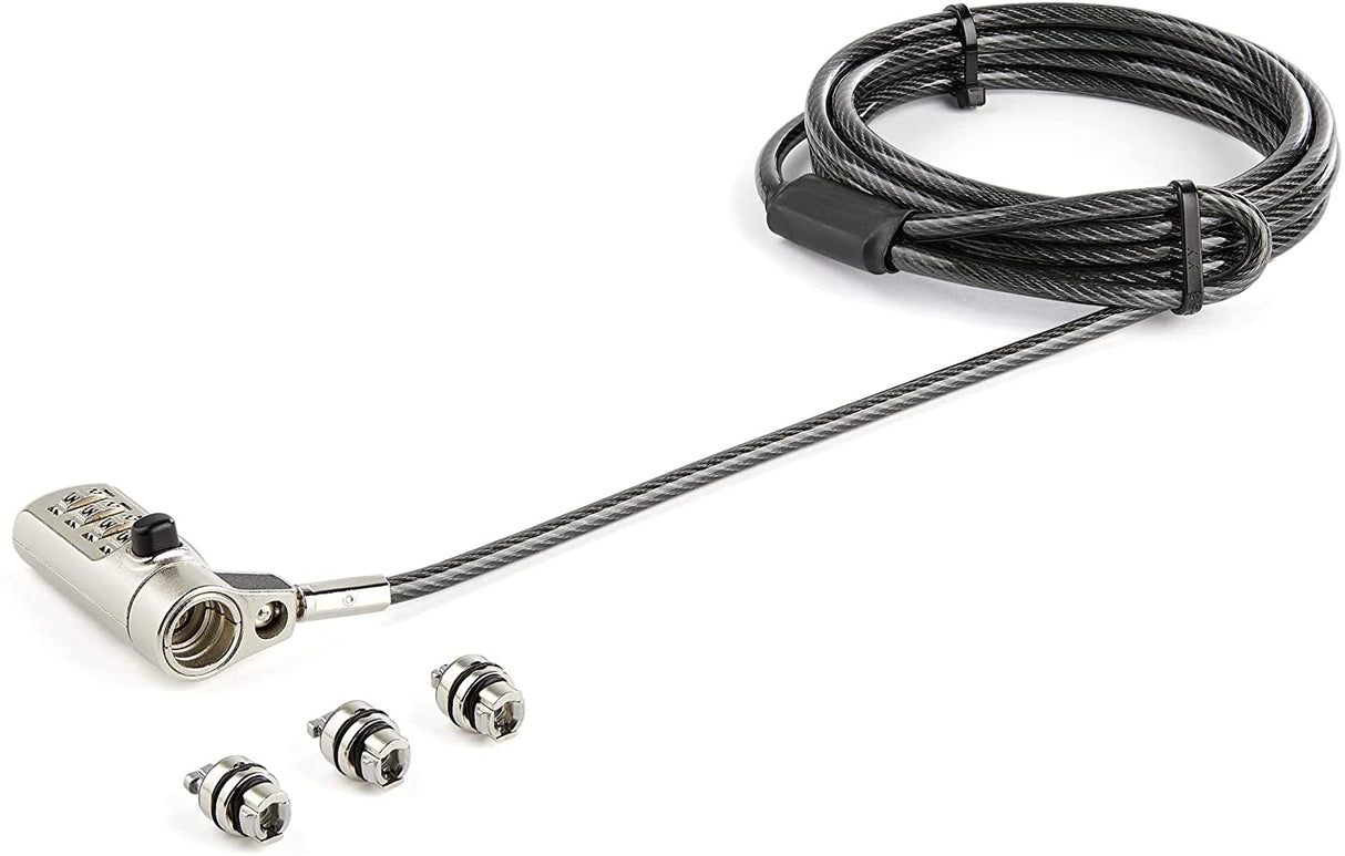 StarTech.com 6.5' (2m) 3-in-1 Universal Laptop Cable Lock - 4-Digit Combination Laptop/Desktop Security Cable Lock Compatible w/K-Slot, Nano & Wedge Slot Computer - Anti-Theft Steel Cable (LTULOCK4D)