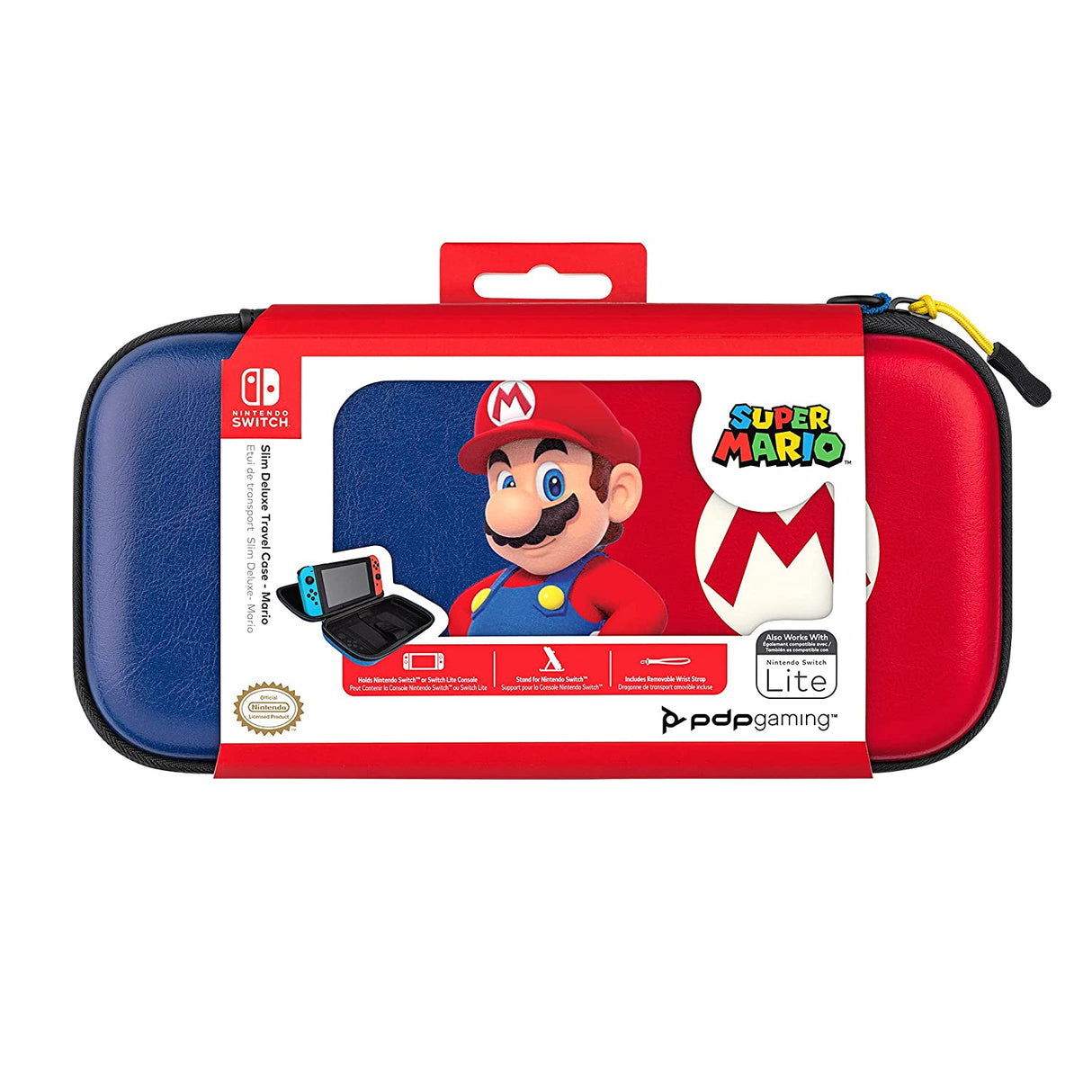 PDP Gaming Officially Licensed Switch Slim Deluxe Travel Case - Mario - Semi-Hardshell Protection - Protective PU Leather - Holds 14 Games & Console - Works with Switch OLED & Lite - Perfect for Kids Power Pose Mario