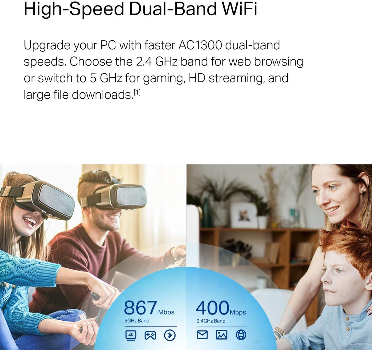 TP-Link USB WiFi Adapter, AC1300Mbps Dual Band 5dBi High Gain Antenna 2.4GHz/ 5GHz Wireless Network Adapter for Desktop PC (Archer T4U Plus)- Supports Windows 11/10/8.1/8/7, Mac OS 10.9 - 10.14 AC1300 Dual Band