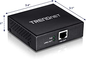TRENDnet Gigabit PoE+ Repeater/Amplifier, 1 x Gigabit PoE+ In Port, 1 x Gigabit PoE Out Port, Extends 100m For Total Distance Up To 200m (656 ft), Supports PoE(15.4W) & PoE+(30W), Black, TPE-E100 Up to 400m (1,312 ft) Gigabit PoE+