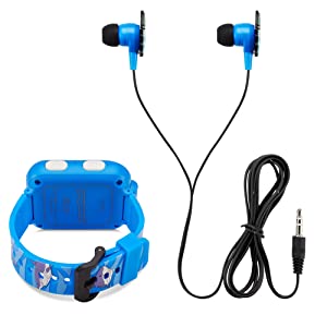 Playzoom Kids Smartwatch & Earbuds Set - Video Camera Selfies STEM Learning Educational Fun Games, MP3 Music Player Audio Books Touch Screen Sports Digital Watch Fun Gift for Kids Toddlers Boys Girls PlayZoom 2 W/Earbuds Blue Shark