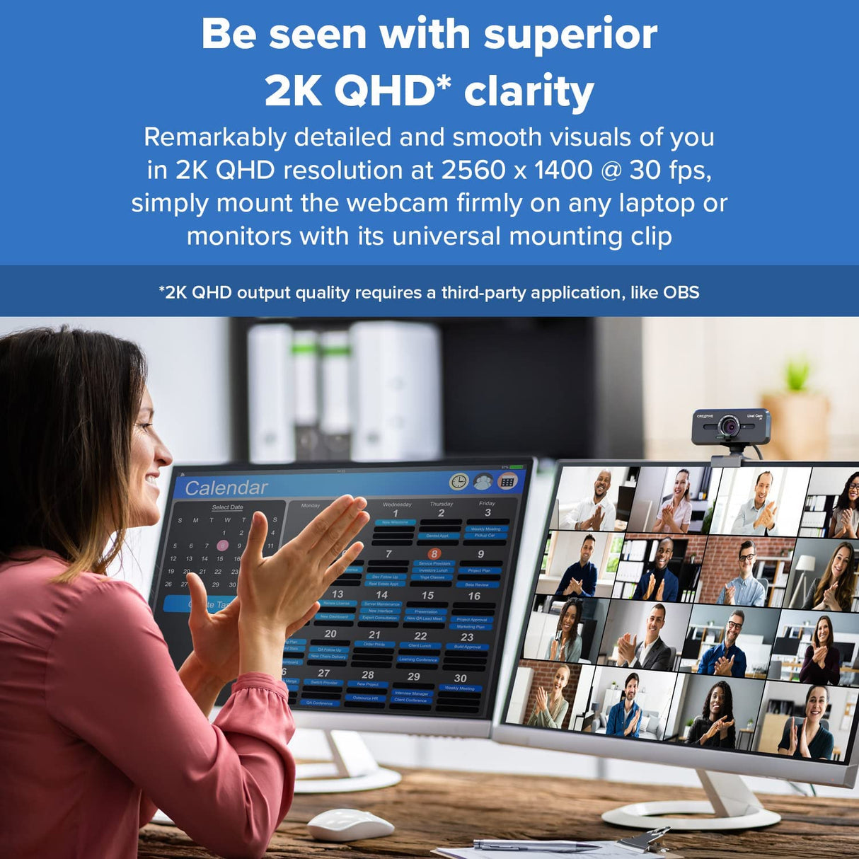 Creative Live! Cam Sync V3 2K QHD USB Webcam with 4X Digital Zoom (4 Zoom Modes from Wide Angle to Narrow Portrait View), Privacy Lens, 2 Mics, for PC and Mac 2K QHD with SmartComms Kit