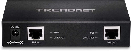 TRENDnet Gigabit PoE+ Repeater/Amplifier, TPE-E110, Extender, 1 x Gigabit PoE+ in Port, 1 x Gigabit PoE Out Port, Extends 100m for Distance Up to 200m (656 ft), Supports PoE (15.4W) & PoE+ (30W) Up to 600m (1,968 ft) Gigabit PoE+