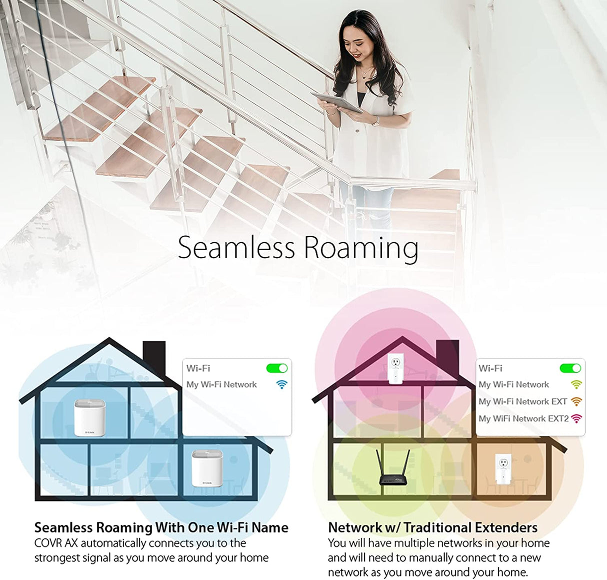 D-Link COVR AX1800 Whole Home Mesh Wi-Fi 6 System - Up to 4500 sq.ft. Coverage, Voice Control w/Amazon Alexa and Google Assistant, Enhanced Parental Controls, 2-Pack (COVR-X1862) WiFi 6 AX1800 Mesh Kit 2pk